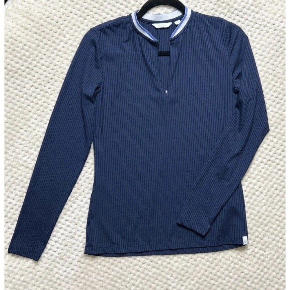 Lady Hagen Women's Rib Trim Long sleeve Golf 1/4 Zip Top Shirt, Navy, Small